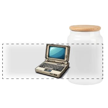  Laptop Retro-Computer Vintage Stil Illustration - Panorama Keksdose mit Holzdeckel - Weiß - Vorne