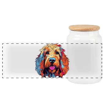 Colorful Dog Portrait - Panoramic Cookie Jar with Wooden Lid - white - Front