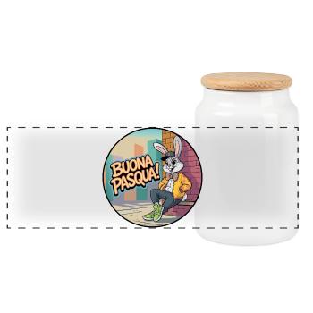 Urban Rabbit : Joyeuses Pâques ! - Boîte à biscuits avec couvercle en bois - blanc - Devant