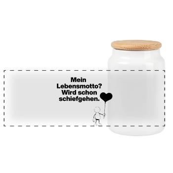 MEIN LEBENSMOTTO? WIRD SCHON SCHIEFGEHEN!​ - Panorama Keksdose mit Holzdeckel - Weiß - Vorne