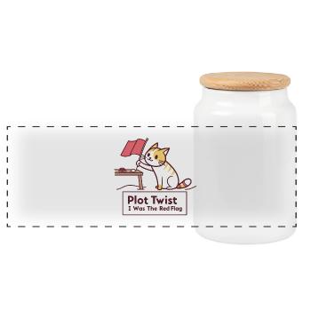 Rebondissement : Je suis le drapeau rouge - Boîte à biscuits avec couvercle en bois - blanc - Devant