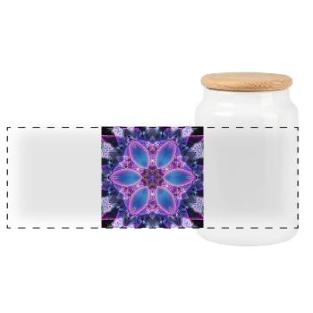 Neon Lotus Kaleidoscope - Panoramic Cookie Jar with Wooden Lid - white - Front