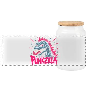 Punkzilla lustige Punkrock-Dinosaurier-Monsterkunst - Panorama Keksdose mit Holzdeckel - Weiß - Vorne