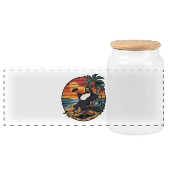Funny Toucan on Beach Summer Vacation Sunset - Panoramic Cookie Jar with Wooden Lid - white - Front