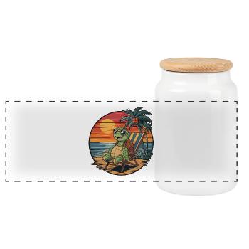 Lustige Schildkröte am Strand, Sommerurlaub, Sonnenuntergang - Panorama Keksdose mit Holzdeckel - Weiß - Vorne
