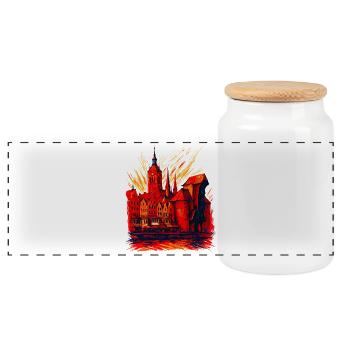Motif de la ville de Gdańsk Silhouette de la Pologne Cadeau - Boîte à biscuits avec couvercle en bois - blanc - Devant