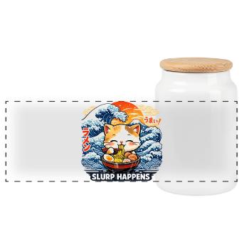 Ramen Katze Slurp Happens - Panorama Keksdose mit Holzdeckel - Weiß - Vorne