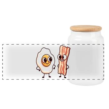 Œuf et bacon : amis du petit-déjeuner - Boîte à biscuits avec couvercle en bois - blanc - Devant