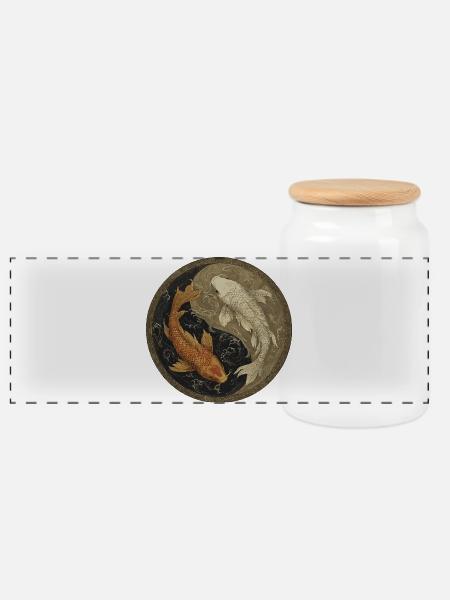Koi Yin-Yang Medaillon - Panorama Keksdose mit Holzdeckel - Weiß