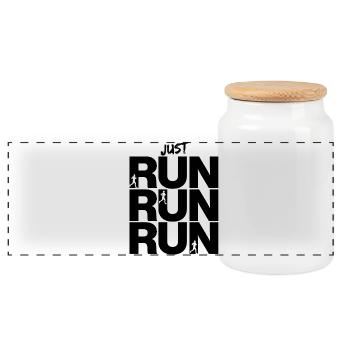 JUST RUN RUN RUN – GO! - Panoramic Cookie Jar with Wooden Lid - white - Front