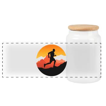 Laufen – Symbol der Freiheit – Trail-Logo - Panorama Keksdose mit Holzdeckel - Weiß - Vorne