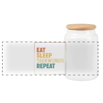Eat Sleep Taekwondo Repeat - Panoramic Cookie Jar with Wooden Lid - white - Front