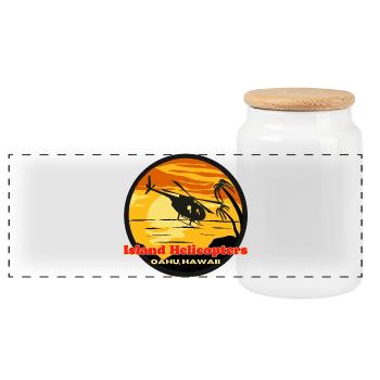 Island Helikopter Hawaii Sunset - Panorama Keksdose mit Holzdeckel - Weiß - Vorne