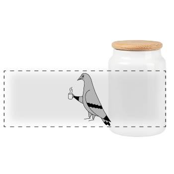 Pigeon with Coffee – Minimal Illustration - Panoramic Cookie Jar with Wooden Lid - white - Front