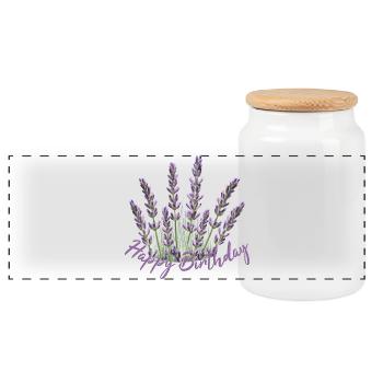 Lavendel Geburtstagbouquet Lavendelstrauß  - Panorama Keksdose mit Holzdeckel - Weiß - Vorne