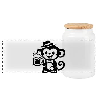 Monkey Beer - Panoramic Cookie Jar with Wooden Lid - white - Front
