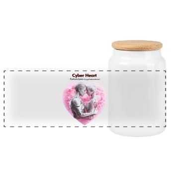 Rencontre avec le cœur cybernétique - Boîte à biscuits avec couvercle en bois - blanc - Devant