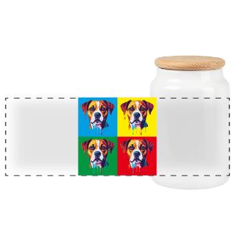 Pop Art Dog Four-Color - Panoramic Cookie Jar with Wooden Lid - white - Front