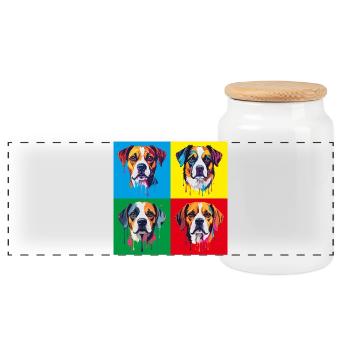 Portrait de Pop Art de chien - Boîte à biscuits avec couvercle en bois - blanc - Devant