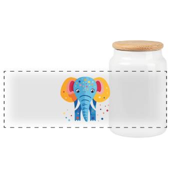 Colorful elephant confetti - Panoramic Cookie Jar with Wooden Lid - white - Front