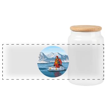 Alpine Rettungsfahrt im Eissee - Panorama Keksdose mit Holzdeckel - Weiß - Vorne