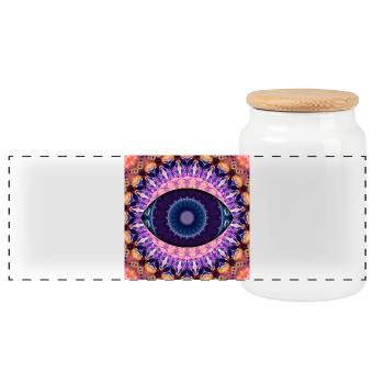 Kaleidoskopisches Augenmandala - Panorama Keksdose mit Holzdeckel - Weiß - Vorne