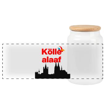 KÖLLE ALAF! 🃏KÖLN JECK, KARNEVAL, SESSION, KÖLSCH - Panorama Keksdose mit Holzdeckel - Weiß - Vorne