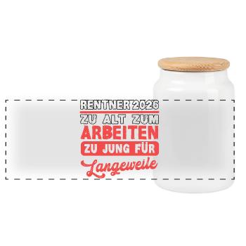 Pensioners 2026 Too Old to Work Retirement Pension - Panoramic Cookie Jar with Wooden Lid - white - Front