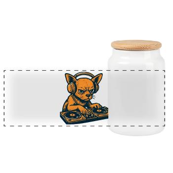 Chihuahua DJ Retro Turntables Kopfhörer Geschenk - Panorama Keksdose mit Holzdeckel - Weiß - Vorne