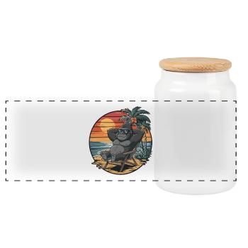 Funny Gorilla on Beach Summer Vacation Sunset - Panoramic Cookie Jar with Wooden Lid - white - Front