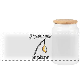 I Can't I Fish – Funny Fisherman Phrase - Panoramic Cookie Jar with Wooden Lid - white - Front