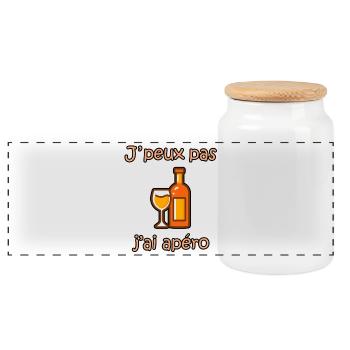 Je peux pas j'ai apéro – phrase drôle collègues - Boîte à biscuits avec couvercle en bois - blanc - Devant