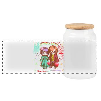Spooky Love: Pastel Goth Manga Skull Chibi Shirt - Panoramic Cookie Jar with Wooden Lid - white - Front