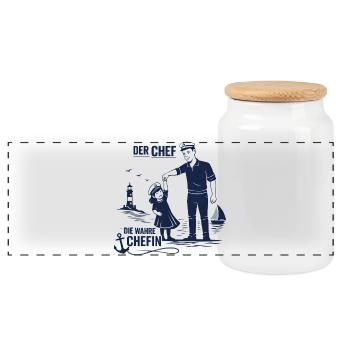 Chef Chefin Papa Tochter Partnerlook Geschenk - Panorama Keksdose mit Holzdeckel - Weiß - Vorne