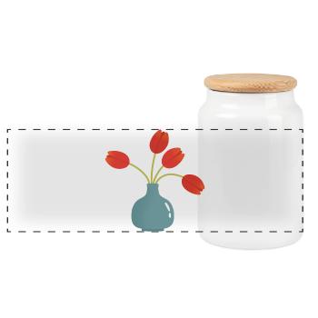 Tulip Burst in Teal Vase - Panoramic Cookie Jar with Wooden Lid - white - Front