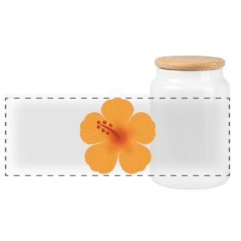 Orange Hibiscus Bloom - Panoramic Cookie Jar with Wooden Lid - white - Front