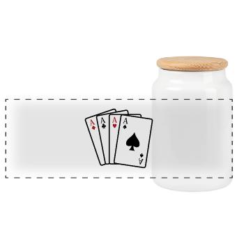 Aces playing cards - Panoramic Cookie Jar with Wooden Lid - white - Front