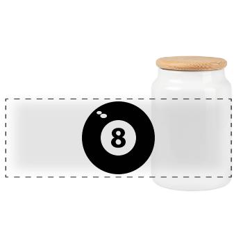 8 schwarze Billards - Panorama Keksdose mit Holzdeckel - Weiß - Vorne
