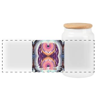 Kreismandala Reflexion in Neonfarben - Panorama Keksdose mit Holzdeckel - Weiß - Vorne