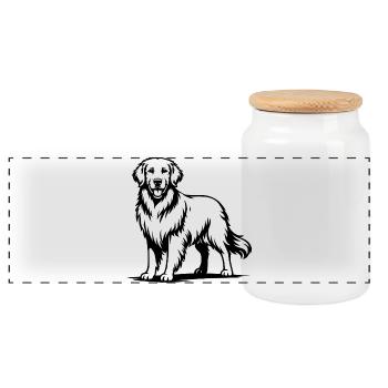 Golden Retriever with Proud Pose - Panoramic Cookie Jar with Wooden Lid - white - Front
