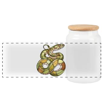 Elegante Mosaik-Schlange: Stained Glass Reptil Art - Panorama Keksdose mit Holzdeckel - Weiß - Vorne
