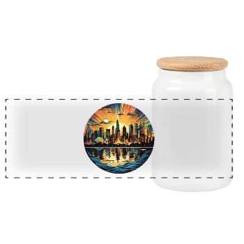 Sonnenuntergangsstadt am Wasser - Panorama Keksdose mit Holzdeckel - Weiß - Vorne