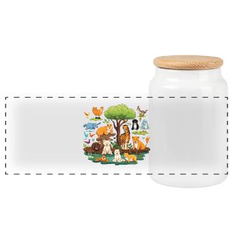 Animal Forest Safari Collage - Panoramic Cookie Jar with Wooden Lid - white - Front