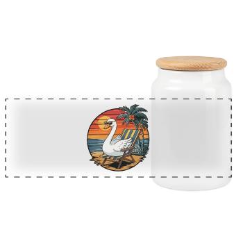 Cygne drôle sur le coucher de soleil des vacances d’été à la plage - Boîte à biscuits avec couvercle en bois - blanc - Devant