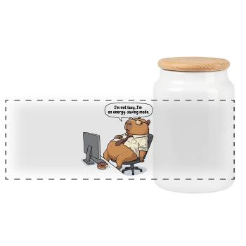 Castor capybara économe en énergie au travail - Boîte à biscuits avec couvercle en bois - blanc - Devant