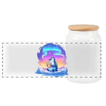 Aurora Penguin with Drink - Panoramic Cookie Jar with Wooden Lid - white - Front