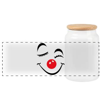 Cheerful Clown Face Carnival Carnival Carnival - Panoramic Cookie Jar with Wooden Lid - white - Front