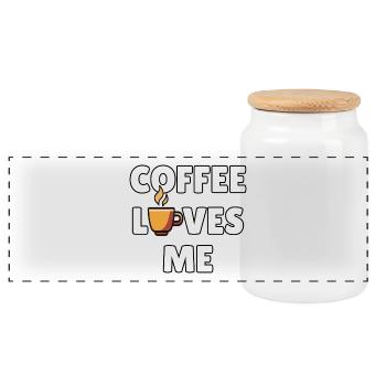Coffee loves me – Funny coffee message - coffee humor - Panoramic Cookie Jar with Wooden Lid - white - Front