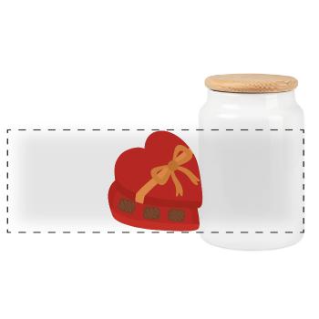 Heart Chocolate Box with Gold Ribbon - Panoramic Cookie Jar with Wooden Lid - white - Front