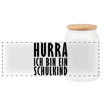 Hurra ich bin ein Schulkind - Panorama Keksdose mit Holzdeckel - Weiß - Vorne